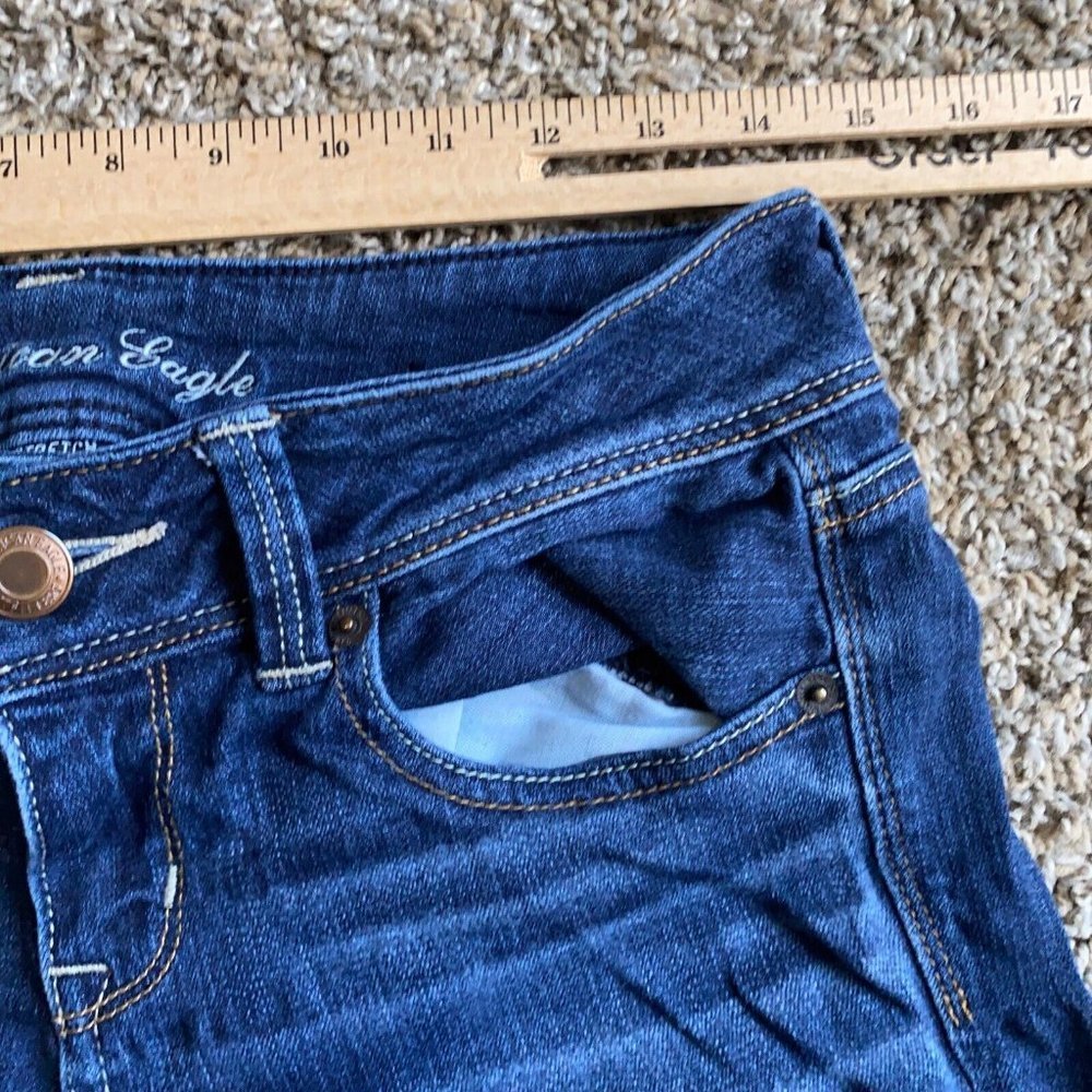 American Eagle Jeans Womens 4 Blue Slim Bootcut Low Rise Frayed Hem Denim 29X30 - Picture 9 of 12